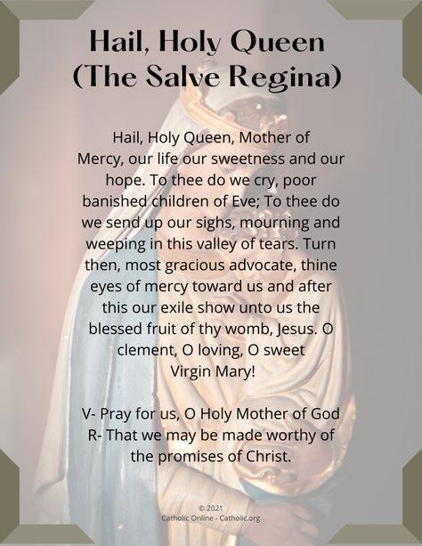 Adoration Prayer, Hail Holy Queen Prayer, Advent Prayers, Prayer For The Sick, Hail Holy Queen, Salve Regina, Catholic Doctrine, Novena Prayers, Evening Prayer