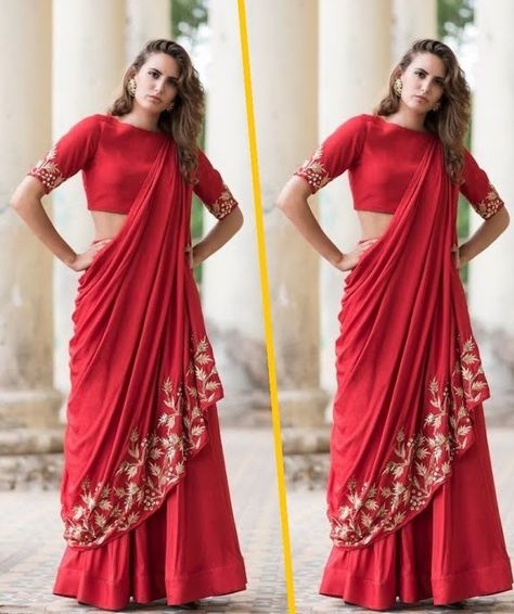 Latest 20 Indo Western Saree Draping Styles (2022) Western Saree Draping, Indo Western Saree Drape, Different Types Of Saree Draping, Types Of Saree Draping, Types Of Saree, Western Saree, Drape Lehenga, Indo Western Saree, Stylish Lehenga