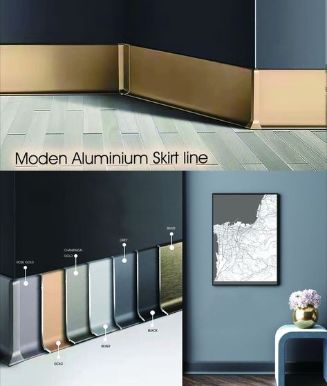 The aluminium skirting board is Made of anodized aluminium. it is designed to sit on top of the floor covering in order to provide a neat finish. As with all metal skirting, aluminium skirting may be used for all floor coverings; tiling, parquet, laminate & carpets. The aluminium skirting boards can be cut like wooden skirting boards, but are, by far, more durable than wood and are less sensitive to moisture and cleaning agents. Metal Skirting, Wooden Skirting, Wooden Skirting Board, Skirting Boards, Floor Covering, Floor Coverings, Lighted Bathroom Mirror, Black Silver, Bathroom Mirror