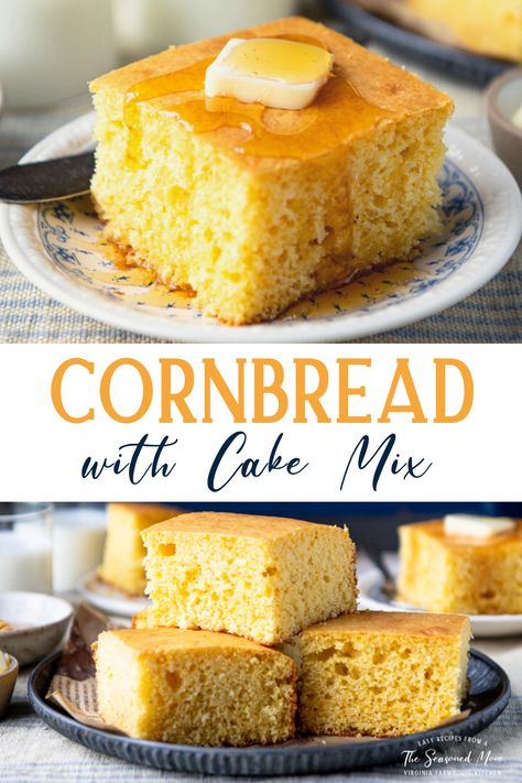 Cornbread with Cake Mix Buttery Cornbread Recipe, Cornbread Recipe From Scratch, Homemade Cornbread Recipe, Easy Homemade Cornbread, Buttery Cornbread, Jiffy Cornbread Recipes, Postpartum Meals, Easy Cornbread Recipe, Best Cornbread Recipe