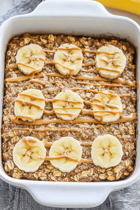 Peanut Butter Banana Baked Oatmeal Oatmeal And Peanut Butter Breakfast, Baked Oatmeal Banana Peanut Butter, Oat Banana Bake, Almond Butter Baked Oatmeal, Vegan Banana Baked Oatmeal, Peanut Butter Banana Oatmeal Bake, High Protein Banana Baked Oatmeal, Pb2 Oatmeal Recipes, Banana Oatmeal Baked