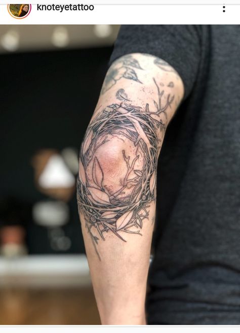 Nest Tattoo, Tattoo Elbow, Left Arm Tattoos, Wreath Tattoo, Elbow Tattoo, Elbow Tattoos, Space Tattoo, Feather Tattoo, Feather Tattoos