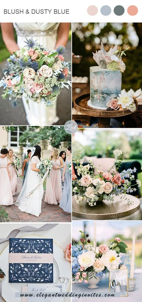 March Wedding Flowers Bouquets, Soft Summer Wedding Colors, May Wedding Colors Colour Palettes, Blush And Blue Wedding, June Wedding Colors, Whimsical Spring Wedding, June Wedding Flowers, Wedding Schemes, Theme Bapteme