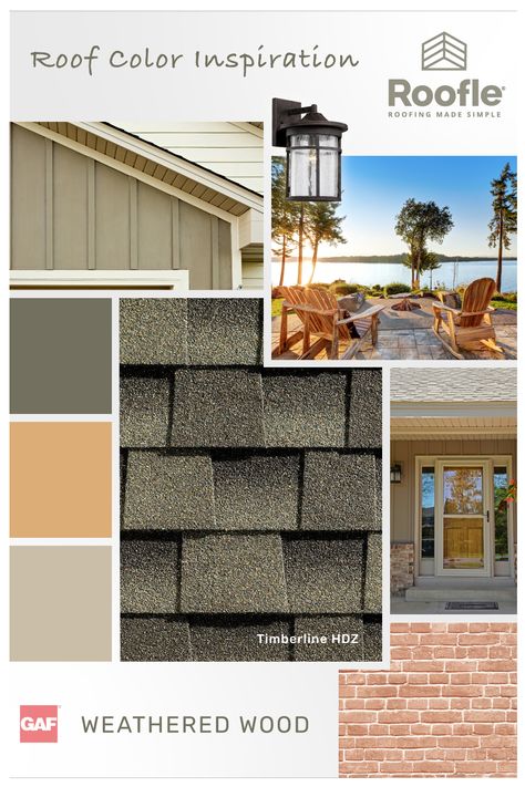 GAF Timberline HDZ Weathered Wood Mood Board Driftwood Shingles, Roof Shingle, Colonial Modern, Exterior Updates, Roof Shingle Colors, Stone Exterior Houses, Cambridge House, Natural Vibes, Exterior Houses