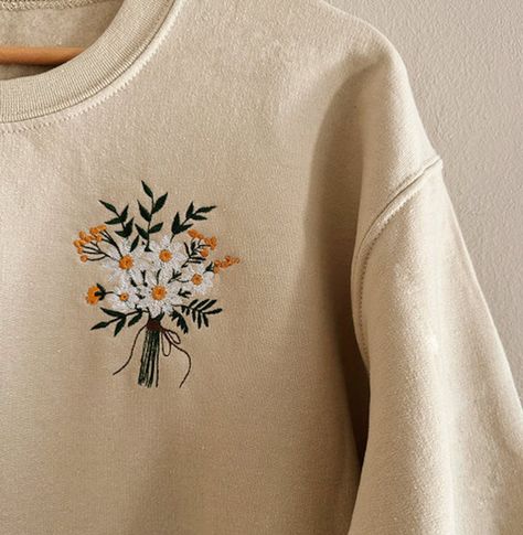 Dark Embroidery Designs, Embroider Clothes, Hand Embroidered Clothes, Diy Embroidery Shirt, Simple Hand Embroidery Patterns, Hand Beaded Embroidery, Embroidery Sweater, Hand Embroidery Projects, Embroidery Flowers Pattern