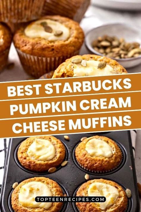 Starbucks Pumpkin Cream Cheese Muffins, Starbucks Muffins, Pumpkin Muffins With Cream Cheese, Muffins With Cream Cheese, Copycat Food, Pumpkin Cream Cheese Pie, Fall Deserts, Pumpkin Cream Cheese Muffins, Pumpkin Cream Cheese