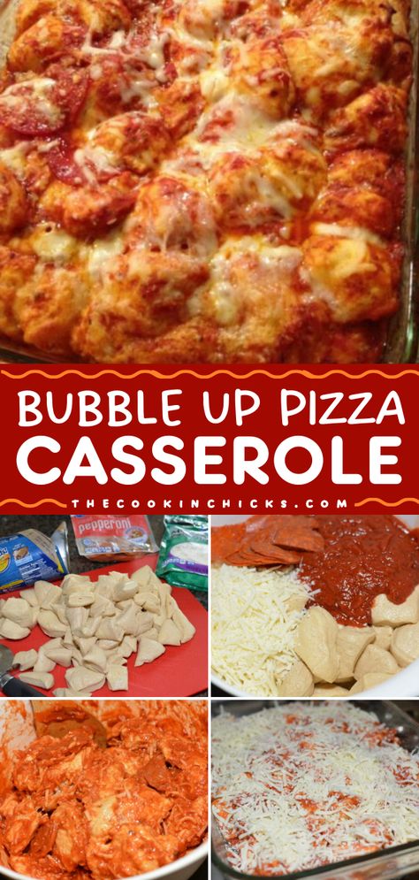 Don't miss out on this easy appetizer recipe or party snack idea! It's also a great main dish for dinner. Made with biscuits and your favorite toppings, this Bubble Up Pizza Casserole is sure to be a hit! Puff Pizza Casserole, Pizza Recipes Casserole, Easy Dinner Recipes Pillsbury Biscuits, Dinner Ideas With Pillsbury Biscuits, Dinner Ideas With Grands Biscuits, Dinners With Canned Biscuits, Meals With Biscuits Dinners, Supper Ideas With Biscuits, Dinner Ideas With Biscuit Dough