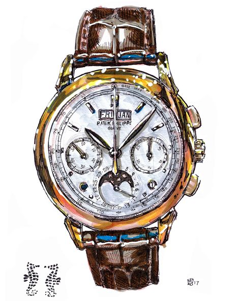 Patek Philippe 5270R 001 Moonphase illustration Watch Illustration, Fashion Sketches Men, Baby Food Jar Crafts, Watch Drawing, Original Jewelry Design, Mens Birthday Party, Patek Philippe Watches, Men's Day, Baby Clip Art