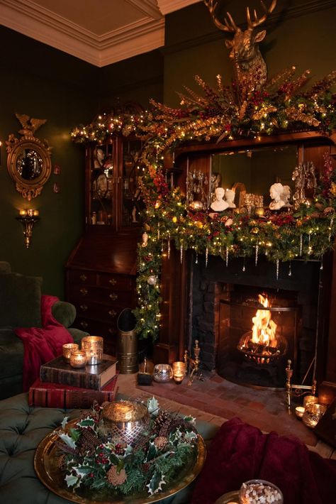 Dark Academia Christmas, Victorian Christmas Decorations, Cozy Christmas Decor, Creepy Christmas, Dark Christmas, Cosy Christmas, Christmas Feeling, Aesthetic Christmas, Christmas Living Rooms