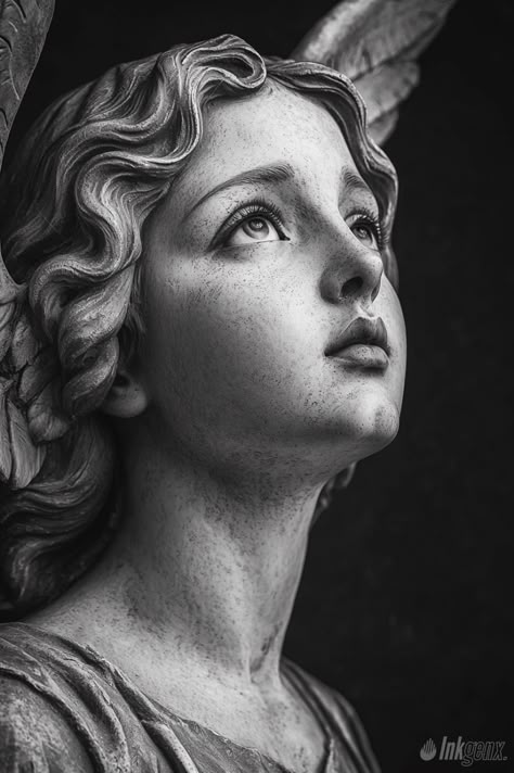 Inkgenx | Tattoo References & Artist AI Tools | Angel Sculpture Art, Angel Statues Sculpture, Statue Tattoo, Classic Sculpture, Theme Tattoo, Angel Statue, Angel Sculpture, Greek Sculpture, Angel Statues