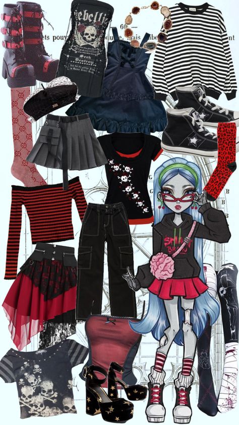 clothing board for monster high characters???? Monster High Shoes For People, Monster High Aesthetic Clothes, Monster High Ghoulia Outfits, Monster High Characters Outfits, Ghoulias Closet, Monster High Core Outfits, Monster High Themed Outfits, Monster High Fashion Outfits, Monster High Closet