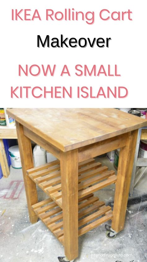 If you are like me, your kitchen space is minimal. We did not have room for a huge kitchen island. That is when I had an idea to take this old IKEA rolling cart and turn it into a small kitchen island that can be rolled out of the way when not in use. In just a few easy steps. IKEA rolling cart into a small kitchen island. Diy Mini Kitchen Island, Kitchen Island Cart Ideas, Butcher Block Cart On Wheels, Small Kitchen Carts On Wheels, Small Kitchen Cart Ideas, Butchers Block Island On Wheels, Kitchen Carts, Ikea Trolley Hack, Kitchen Rolling Cart