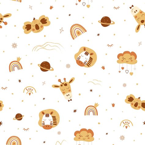 Seamless Animal Pattern, Nursery Logo, Etnic Pattern, Boho Animals, Rainbow Crown, Giraffe Face, Package Template, Boho Safari, Aztec Wallpaper