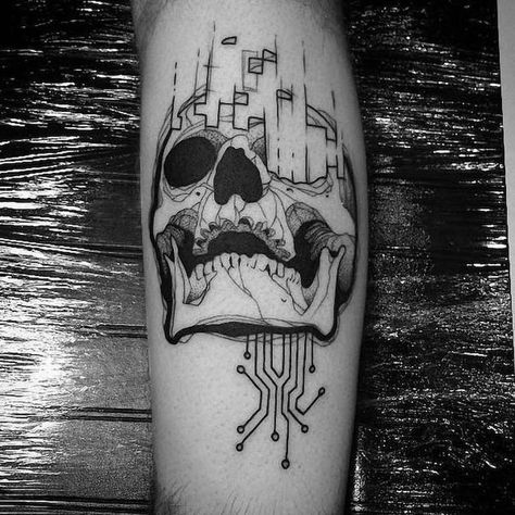 Circuit Tattoo, Tech Tattoo, Cyberpunk Tattoo, Image For, Art Cyberpunk, Tattoo Leg, Latissimus Dorsi, Inspiration Tattoos, Skull Tattoos