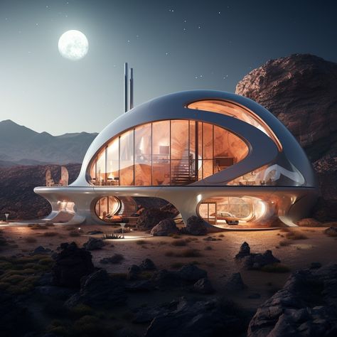 House on Mars Mars House, Dome Houses, Mars Colony, Architectural Representation, Futuristic Home, Conceptual Architecture, Unusual Homes, Messy Room, Dome House