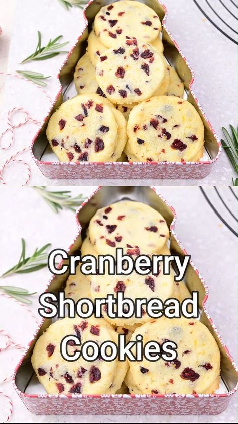 These cranberry shortbread cookies are delicious cookies with dried cranberries and orange flavor. They are slightly crumbly, but also soft, and very buttery. They are very easy and quick to make – just combine the ingredients, chill the dough, slice, and bake! Dried Cranberries Recipes, Cranberry Shortbread Cookies, Slice And Bake Cookies, Cranberry Shortbread, Easy Slice, Shortbread Cookies Easy, Xmas Recipes, Christmas Baking Cookies, Bolo Fit