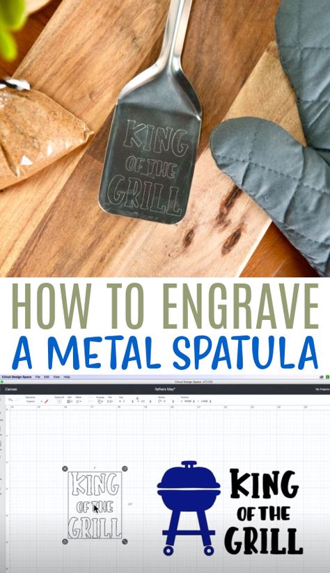 We know some Cricut owners get intimidated by the idea of metal engraving, but this tutorial is going to show you just how easy it is to do.We’ll give you a step-by-step tutorial and our best Cricut hacks on how to engrave metal with Cricut. This opens up so many craft project possibilities! Our engraved metal spatula makes a perfect handmade gift for anyone who loves to grill! Laser Engraving Ideas Metal, Engraving Ideas Metal, Metal Engraving Ideas, Laser Etched Metal, How To Make Metal, Home Decor Recycled, Metal Spatula, Cricut Tips And Tricks, Laser Engraved Metal