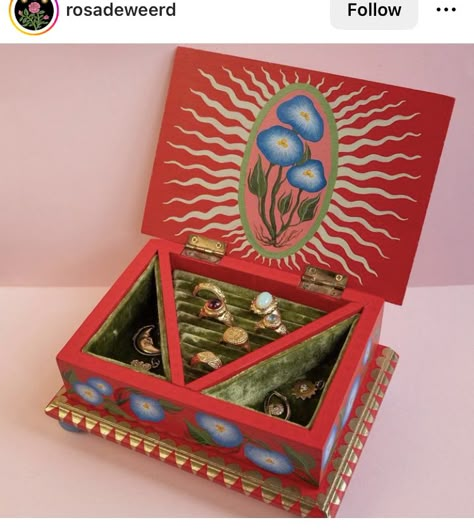 Painted Wooden Boxes, Painted Jewelry Boxes, Jewerly Boxes, Wooden Jewellery, Jewelry Box Diy, Hand Painted Jewelry, Painted Boxes, Wooden Jewelry Boxes, Diy Box