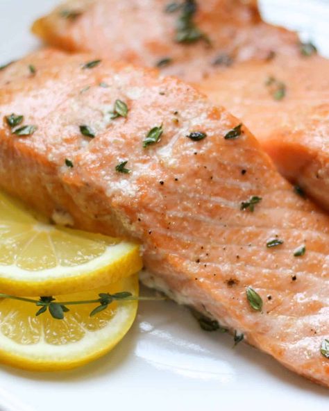 Easy Baked Salmon Fillets - Savas Kitchen Baked Salmon Filets With Skin, Bake Frozen Salmon, Baked Salmon Filets, Mango Salmon, Cooking Salmon Fillet, Salmon Fillet Recipes, Carrot Raisin Salad, Frozen Salmon, Salmon Skin