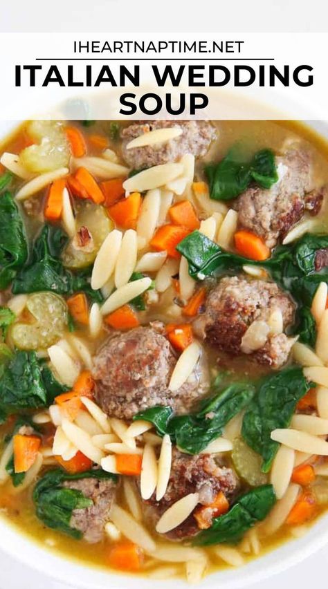 Meatballs Orzo, Soup With Orzo, Spinach Cooked, Italian Meatball Soup, Juicy Meatballs, Italian Wedding Soup Recipe, Meatball Soup Recipes, Make From Scratch, Orzo Soup