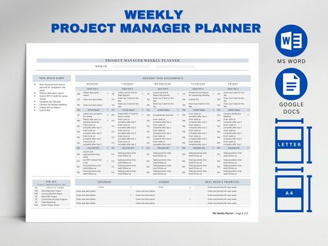 weekly and daily planner notion Multiple Projects Planner, Project Checklist Template, Manager Planner, Project Tracking, Project Planner Template, Weekly Activities, Task Planner, Weekly Meeting, Key Projects