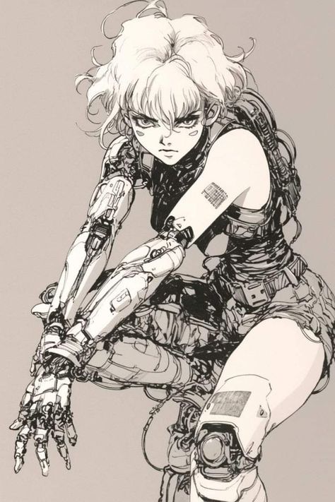 Cyberpunk Android Art, Cyberpunk Bionic Arm, Cyborgs Art Cyberpunk, Cyberpunk Drawing Reference, Android Chara Design, Eco Cyberpunk, Cyberpunk Character Ideas, Scientist Drawing Reference, Dystopia Character