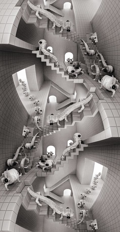 Portfolio - M.C. Escher - House of Stairs | Foundry Community Weird Perspective Art, Esher Art, M C Escher Art, Escher Stairs, Mc Escher Art, Escher Art, Art Perspective, Stair Art, M C Escher