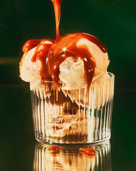 Dramatic Food Photography, Food Art Direction, Caramel Aesthetic, Ice Cream Branding, Ice Cream Store, Ice Cream Photography, Drinks Photography, Japanese Umbrella, Website Photos