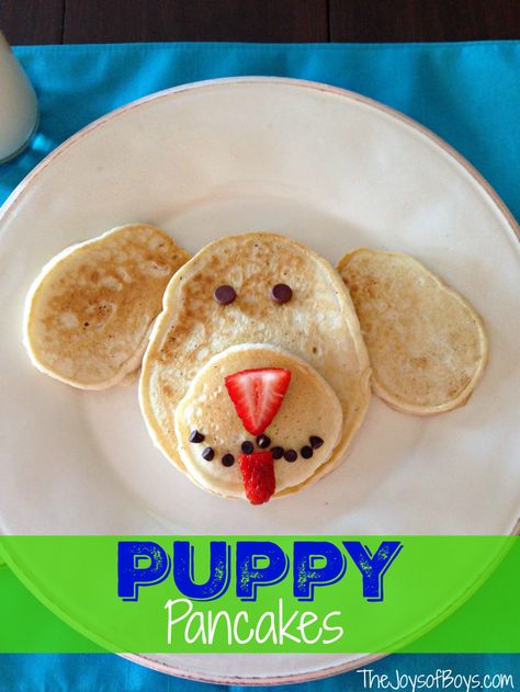 Stop what you are doing and make these adorable Puppy pancakes just because. You will make someone's day! These are so cute and the pancake puppies recipe is so easy! Pancake Puppies Recipe, Pancake Puppies, Fun Pancakes, Kids Pancakes, Pancake Art, Food Art For Kids, What's For Breakfast, Adorable Puppy, Fun Kids Food