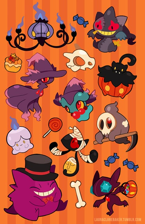 lauraclarebaker: IT’S THE MOST WONDERFUL TIME OF... | The Original Pokemon Community! Pokemon Halloween Art, Halloween Pokemon, Spooky Pokemon, Halloween Pokemon Art, All Ghost Type Pokemon, Cute Ghost Pokemon, Pokemon Ghost Type, Banette Pokemon, Spooky Pokemon Wallpaper