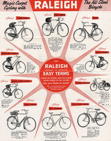 Raleigh Bicycle Catalog for 1958 Raleigh Bicycle, Bici Retro, Raleigh Bikes, Bike Equipment, Cycling Posters, Velo Vintage, Suspension Bike, Old Bicycle, Vintage Cycles