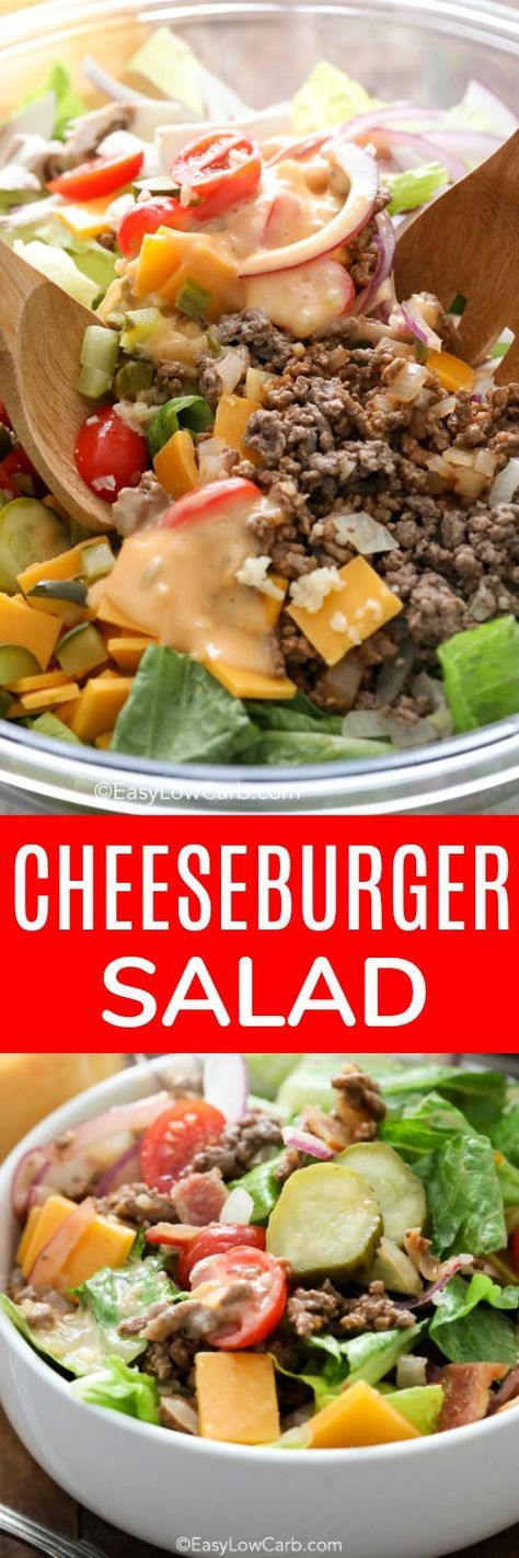 Bacon Cheeseburger Salad is an easy and delicious meal option that is low carb, and ready in just 20 minutes! #easylowcarb #keto #lowcarb #cheeseburger #baconcheeseburgersalad #salad #cheeseburgersalad Cheeseburger Salad Bowl, Teacher Meals, Bacon Cheeseburger Salad, Cheeseburger Bowl, Cheeseburger Salad Recipe, Burger In A Bowl, Summer Suppers, Cheeseburger Salad, Burger Bowls