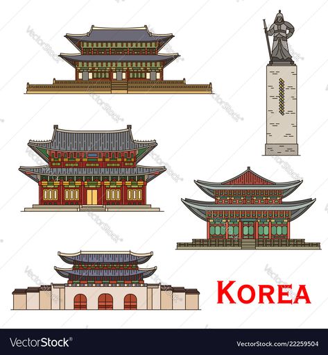 Personal Project Ideas, Dibujo Simple, Seoul Travel, South Korea Seoul, Famous Architecture, Asian Architecture, Korea Seoul, Background Drawing, Famous Buildings