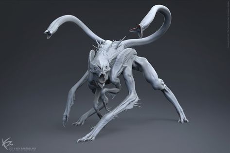 Ken Barthelmey, White Spikes, 3d Art Drawing, Alien Concept, Alien Design, Alien Races, Alien Concept Art, Monster Concept Art, Alien Creatures