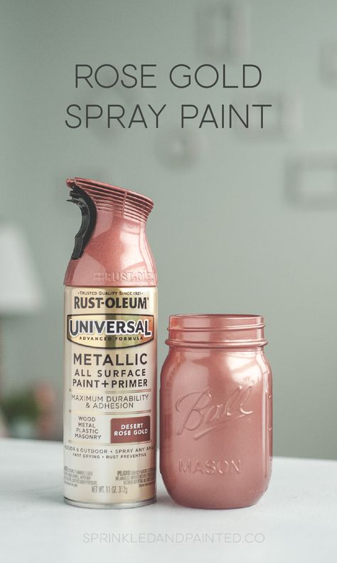 Rust-oleum rose gold metallic spray paint. Desert Rose Gold. #rosegoldpaint Rose Gold Spray Paint, Spray Paint Colors, Metallic Spray Paint, Rose Gold Party, Gold Spray Paint, Gold Spray, Mason Jar Crafts Diy, Rust Oleum, Jar Diy