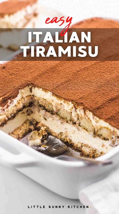 This easy Tiramisu recipe is made with espresso-soaked ladyfingers, and custard mascarpone cream. It's a no-bake dessert, and can be made ahead! Homemade Tiramisu Recipe, Authentic Tiramisu Recipe, Authentic Italian Tiramisu Recipe, Best Tiramisu Recipe, Homemade Tiramisu, Italian Desserts Traditional, Easy Tiramisu Recipe, Italian Tiramisu, Tiramisu Dessert