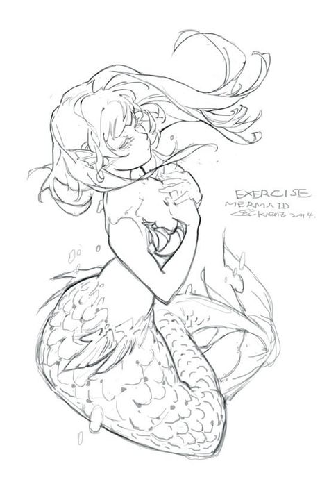 Mermaid Exercise, Mermaid Pose, Photo Manga, Magic Creatures, Mermaid Drawings, Sketch Pencil, 캐릭터 드로잉, Arte Sketchbook, Mermaid Art