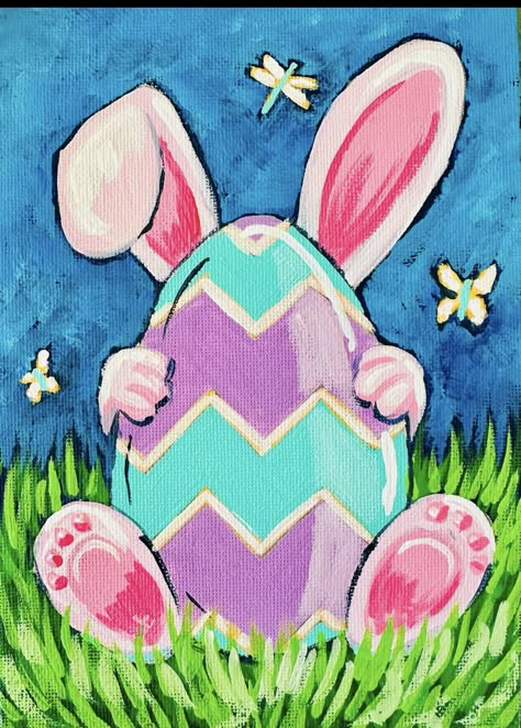 Easter Bunny Painting For Kids, Easter Egg Canvas Painting Ideas Easy, Easy Easter Paintings On Canvas Diy Art, Easter Sip And Paint Ideas, Easter Easy Paintings, Easter Paintings For Kids, Easy Easter Painting Ideas, Cute Easter Paintings, Easy Easter Paintings On Canvas