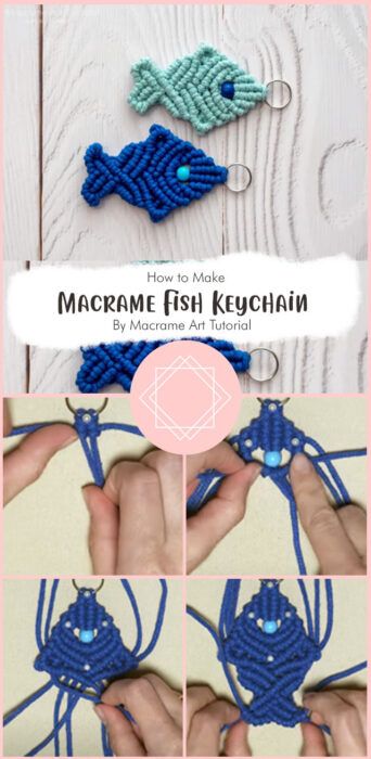 Free DIY Macrame Fish Keychain: Creative Tutorial Ideas - Carolinamontoni.com Macrame Animals Tutorials Free Pattern, Free Macrame Patterns For Beginners, Keychain Diy Ideas, Macrame Animals Tutorials, Macrame Keychain Diy Tutorials, Macrame Turtle, Keychain Diy Easy, Macrame Fish, Fish Keychain