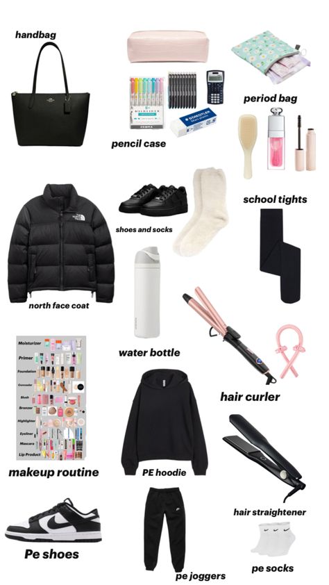 Back To School Uk, British School Uniform, Pink Hello Kitty Wallpaper Iphone, British High School, Black Hair Makeup, Chav Outfits, School Backpack Essentials, School Study Ideas, Backpack Essentials