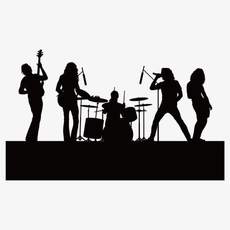 Band Sketch, Musical Paintings, Silhouette Figures, Guitar Pose, Band Silhouette, Tree Of Life Images, Guitar Png, Band Drawing, Music Silhouette