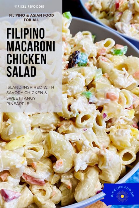 Pinoy Macaroni Salad, Macaroni Salad Pinoy Style, Filipino Chicken Salad Recipe, Filipino Chicken Macaroni Salad, Filipino Thanksgiving Recipes, Filipino Salad Recipes, Pineapple Macaroni Salad, Filipino Potluck Dishes, Macaroni Salad With Pineapple