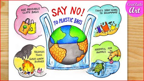 Slogan On Plastic Pollution, Plastic Free Environment Drawing, Paper Bag Day Poster, Slogan About Environment, Say No To Plastic Posters Drawing, Say No To Plastic Drawing, Say No To Plastic Posters, Say No To Plastic Posters Creative, Stop Using Plastic Posters