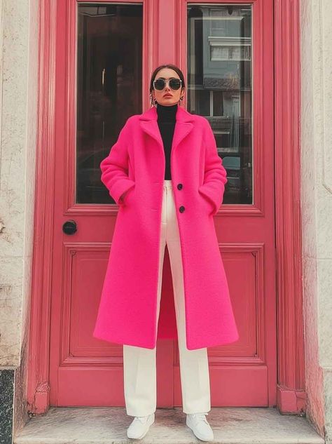 20+ Ways to Style Pink Winter Coats (From a Cozy Girlie to a Parisian Dreamer) - The Mood Guide Pink Coat Outfit Ideas, Pink Fur Hat Outfit, Hot Pink Coat Outfit Winter, Pink Winter Coat Outfit, Hot Pink Winter Outfit, Hot Pink Coat Outfit, Pink Fur Coat Outfit, Pink Coat Outfit Winter, Fur Hat Outfit