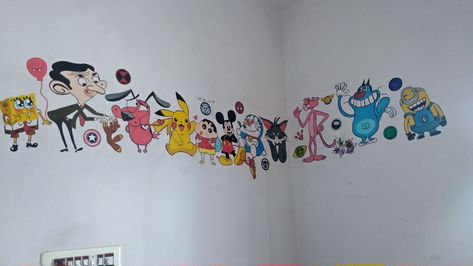 Never forget your childhood favourites...#toons#wallpainting#cartoons#pikachu#shinchan#mr.Bean#mickymouse#doraemon#spoungbob#oggy Doraemon Wall Painting, Shinchan Wall Painting, Shinchan Room Decor, Cartoon Wall Painting, Wallpapers Cartoon, Wall Painting Decor, Painting Decor, Mr Bean, Cool Wallpapers Cartoon