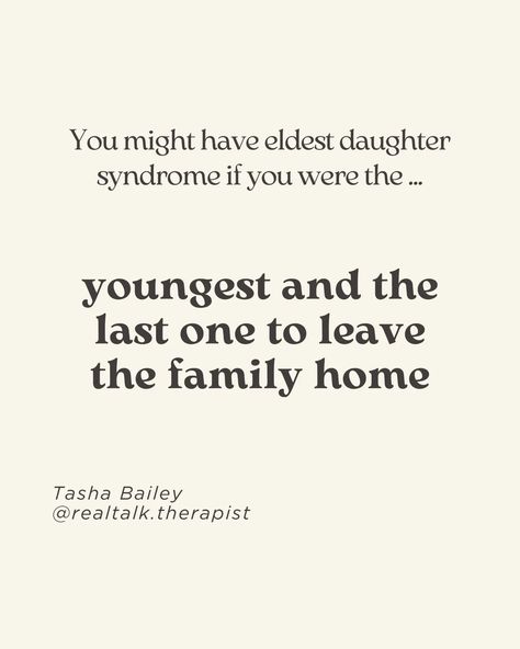 Unpopular opinion : you don't need to be the eldest daughter to experience eldest daughter pressures. I spoke about this on @threads and so many fellow youngest daughters had a lot to say on this. "Eldest daughter syndrome" comes from having to take on too much responsibility as a child. Usually due to being the oldest and the female child. But there are so many other nuances that can lead the rest of us to feel it too. "Eldest daughter syndrome" is a type of parentification where you had... Eldest Daughter Syndrome, The Eldest Daughter, Thought Daughter, Eldest Daughter, Youngest Daughter, Unpopular Opinion, Feel It, A Child