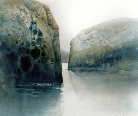 Contemporary Watercolor Art, Landscape Painting Watercolor, Watercolor Art Landscape, Abstract Watercolor Landscape, Watercolour Landscape, Watercolor Water, Contemporary Watercolor, Watercolour Inspiration, Abstract Watercolor Art