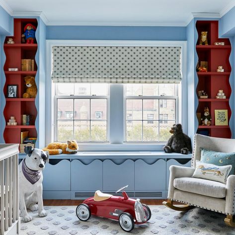 CooperBuild (@cooper_build) • Instagram photos and videos Blue And Red Nursery, Red And Blue Interior, Baby Blue Bedroom, Baby Blue Bedrooms, Blue Playroom, Blue Kids Room, Vintage Kids Room, Big Boy Bedrooms, Custom Millwork