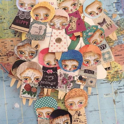 Paper Assemblage, Happy Collage, Whimsical People, Art Spirituality, Whimsical Characters, Mini People, Cover Journal, Art Watercolor Painting, Art Mixed Media