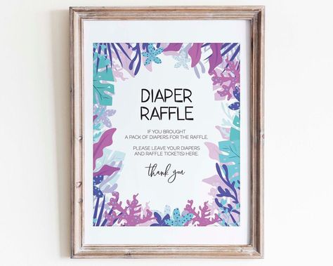 Excited to share the latest addition to my #etsy shop: Diaper Raffle Sign for Mermaid Baby Girl Shower | PRINTABLE | INSTANT DOWNLOAD | Sign Only #papergoods #purple #babyshower #blue #printable #babyshowergames #diaperrafflesign #diapersign #babyshowersign #razorsedgepaperie Pacifier Hunt, Ocean Baby Showers, Diy Mermaid, Star Baby Shower Invitations, Sea Baby Shower, Mermaid Baby, Mermaid Baby Showers, Jungle Baby Shower